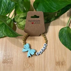 Gold Kids’ Stretchy Beaded Cheer Bracelet | Handmade | Silicone Bow 📣✨
